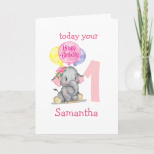 cartão de aniversário de menina elefante