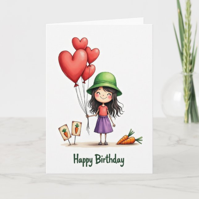 Cartão de Aniversário de Menina Feliz (Frente)