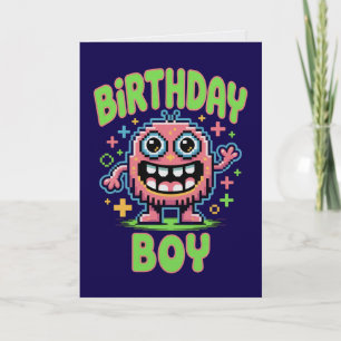 Cartão de Aniversário de Menino com Monstro Bonito