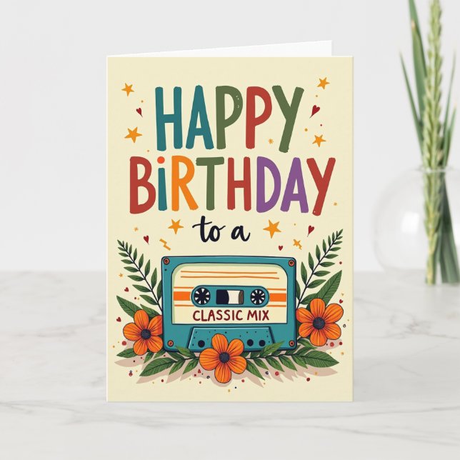 Cartão de Aniversário de Mixtape Clássico (Frente)