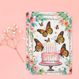 Cartão de Aniversário de Monarca e Bolo Elegante