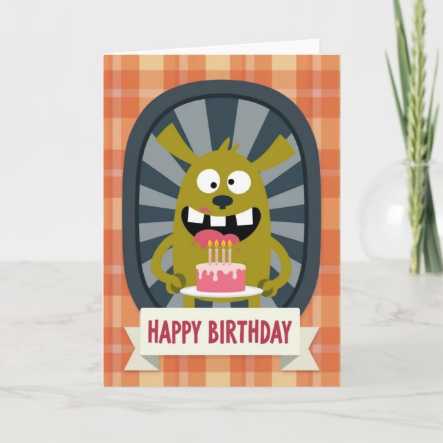 Cartão de Aniversário de Monstro Caprichoso (Frente)