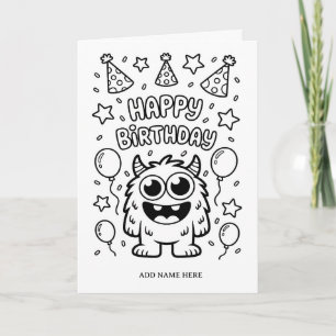 cartão de aniversário de monstro dobrado para colo