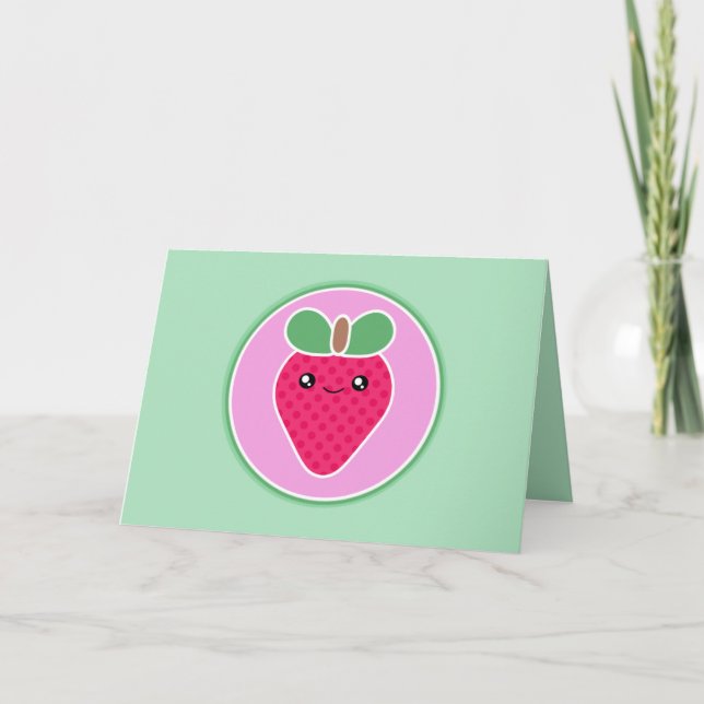 Cartão de Aniversário de Morango Kawaii (Frente)