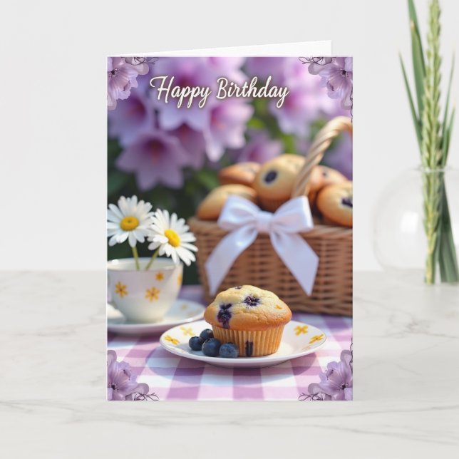 Cartão de Aniversário de Muffin de Frutas (Frente)