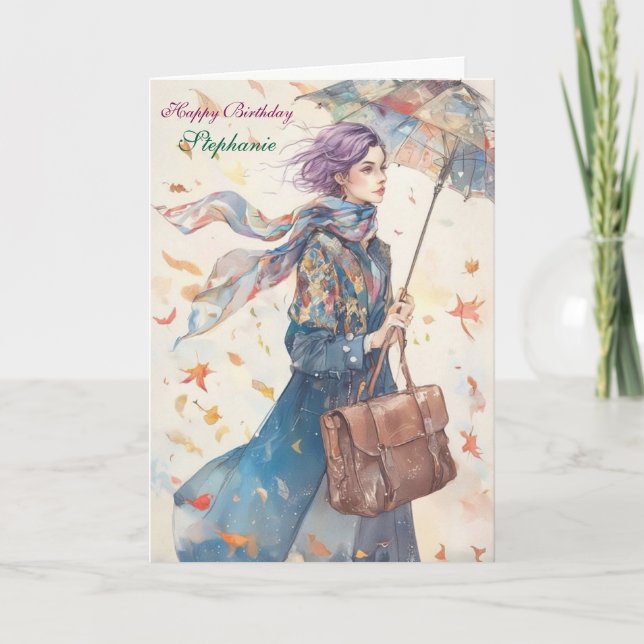 Cartão de Aniversário de Mulher Elegante com Guard (Frente)