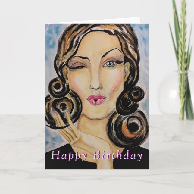 Cartão de Aniversário de Mulher Flerta (Frente)