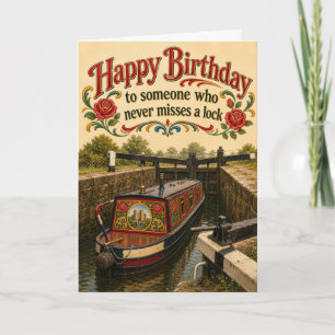 Cartão de Aniversário de Narrowboat na Eclusa do C