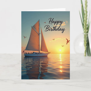 Cartão de Aniversário de Navegação ao Pôr do Sol