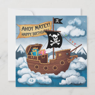 Cartão de Aniversário de Navio Pirata - Ahoy Matey