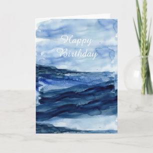 Cartão de Aniversário de Ondas do Oceano em Aquare