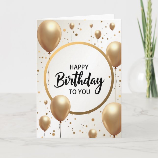 Cartão de Aniversário de Ouro Flutuante (Frente)