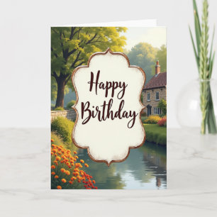 Cartão de Aniversário de Paisagem Rústica