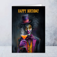 Cartão de aniversário de palhaço de circo dramátic