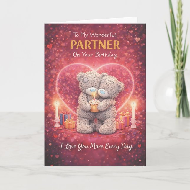 Cartão de Aniversário de Parceiro – Design do Urso (Frente)