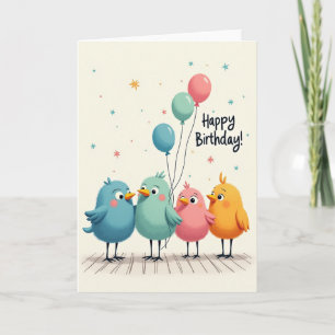 Cartão de Aniversário de Passarinho Fofo