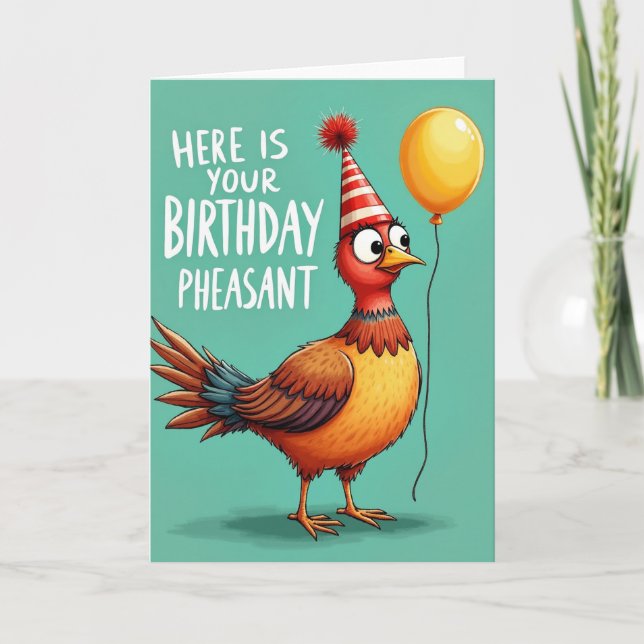 Cartão de Aniversário de Pássaro com Chapéu de Fes (Frente)