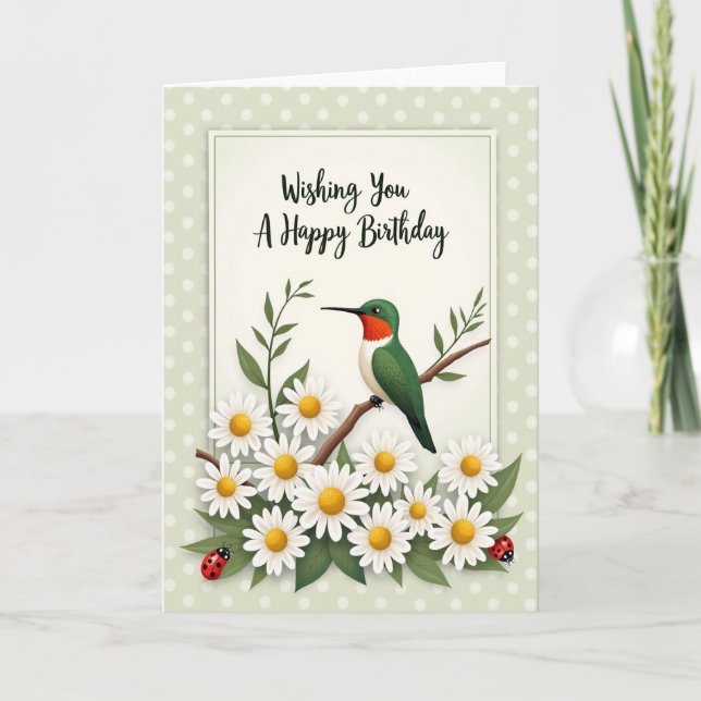 Cartão de Aniversário de Pássaro Floral (Frente)