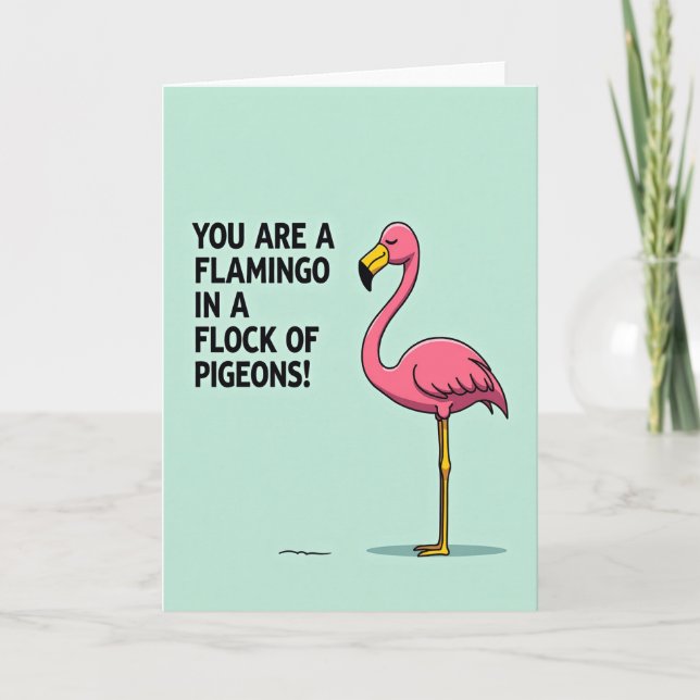 Cartão de Aniversário de Pássaro Rosa Único (Frente)