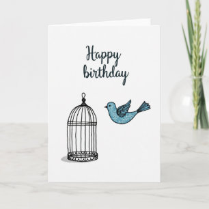 Cartão de Aniversário de Pássaro Voando Alegre