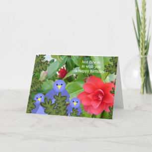 Cartão de Aniversário de Pássaros Azuis e Flores