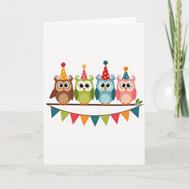 Cartão de Aniversário de Pássaros Festivos (Frente)