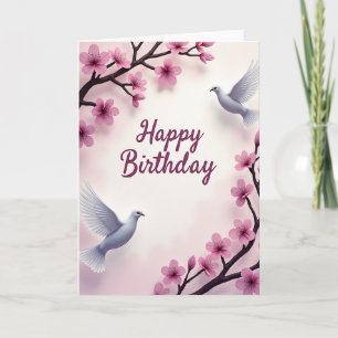 Cartão de Aniversário de Pássaros Floridos