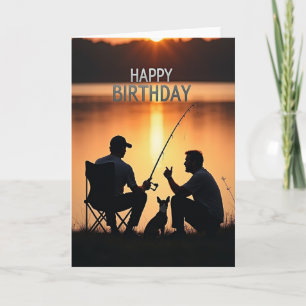 Cartão de Aniversário de Pesca ao Crepúsculo