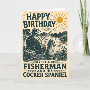 Cartão de Aniversário de Pescador e seu Cocker Spa