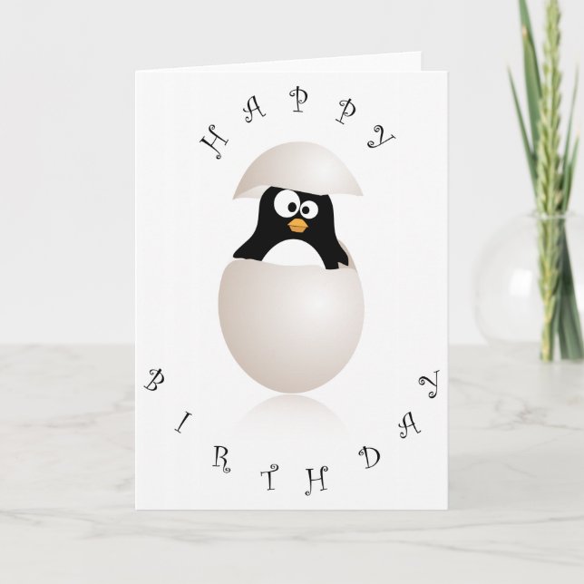 Cartão de aniversário de pinguim bonito (Frente)