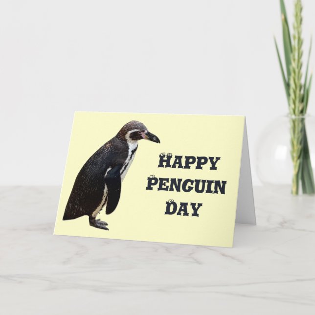 Cartão de Aniversário de Pinguim Branco e Preto (Frente)