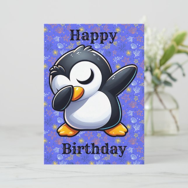 Cartão de aniversário de pinguim Dabbing (Em pé/Frente)