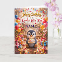 Cartão de aniversário de pinguim fofo para criança