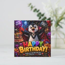 Cartão de aniversário de pinguim vampiro