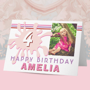 Cartão de Aniversário de Pintura Rosa Splash 3 Fot