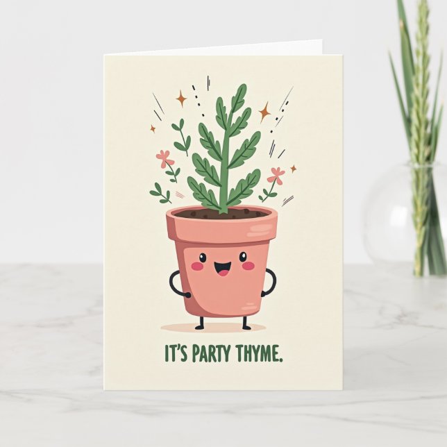 Cartão de Aniversário de Planta Alegre (Frente)