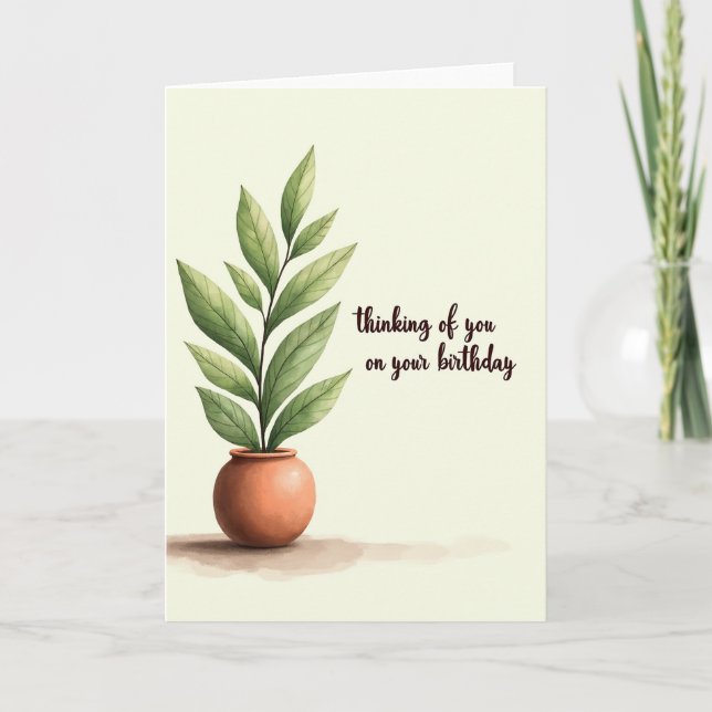 Cartão de Aniversário de Planta Tranquila (Frente)