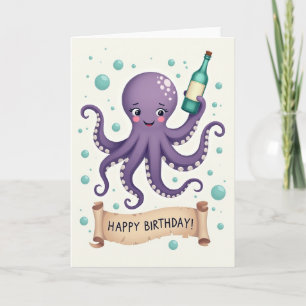 Cartão de Aniversário de Polvo Roxo