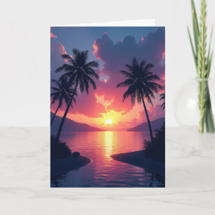 Cartão de Aniversário de Pôr do Sol Tropical