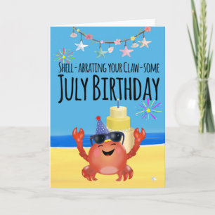 Cartão de aniversário de praia de julho