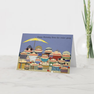 cartão de aniversário de praia do grupo