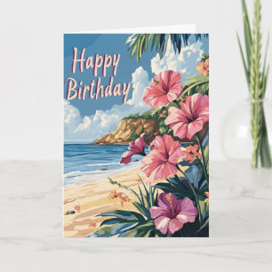 Cartão de aniversário de praia tropical
