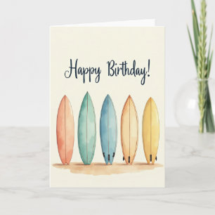 Cartão de Aniversário de Prancha de Surf Pastel