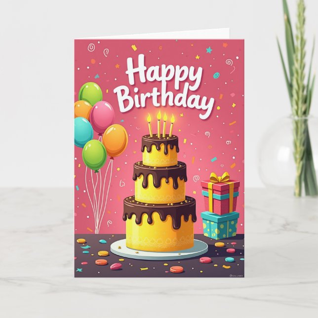 Cartão de Aniversário de Presente Empilhado (Frente)