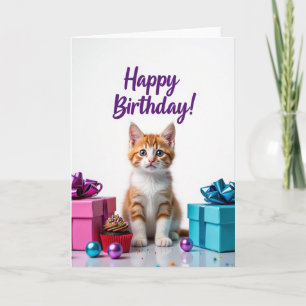Cartão de Aniversário de Presentes de Gatinho