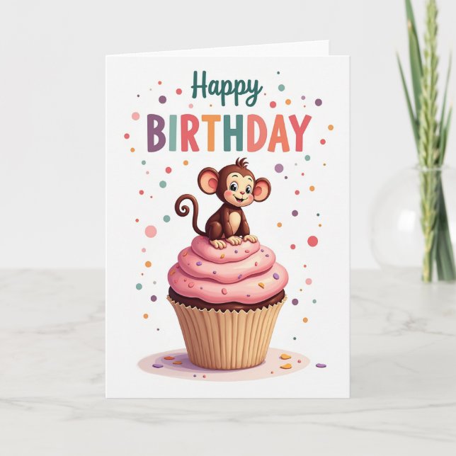 Cartão de Aniversário de Primata Doce (Frente)