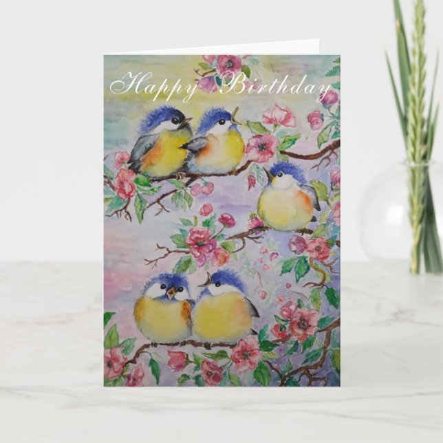 Cartão de Aniversário de Primavera com Pássaros (Frente)