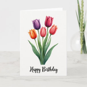 Cartão de Aniversário de Primavera em Aquarela