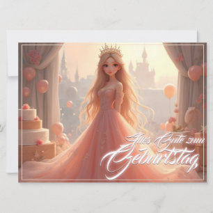 Cartão de aniversário de princesa em rosa