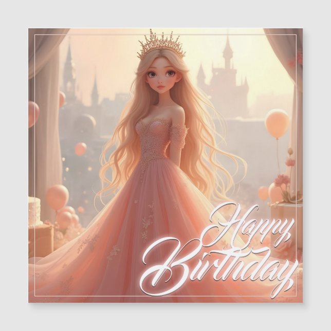 Cartão de Aniversário de Princesa em Rosa (Frente)
